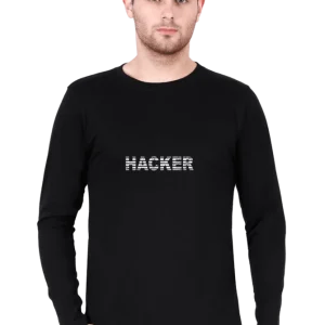 Men's Full Sleeve Double-Sided T-Shirt - Black | Hacker Design Front & Back – front view