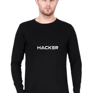 Men's Full Sleeve Double-Sided T-Shirt - Black | Hacker Essence Design Front & Back – front view