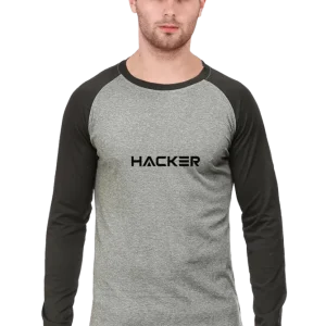 Men's Raglan Full Sleeve T-Shirt - Black & Charcoal | Digital Yoddha Hacker Design – front view